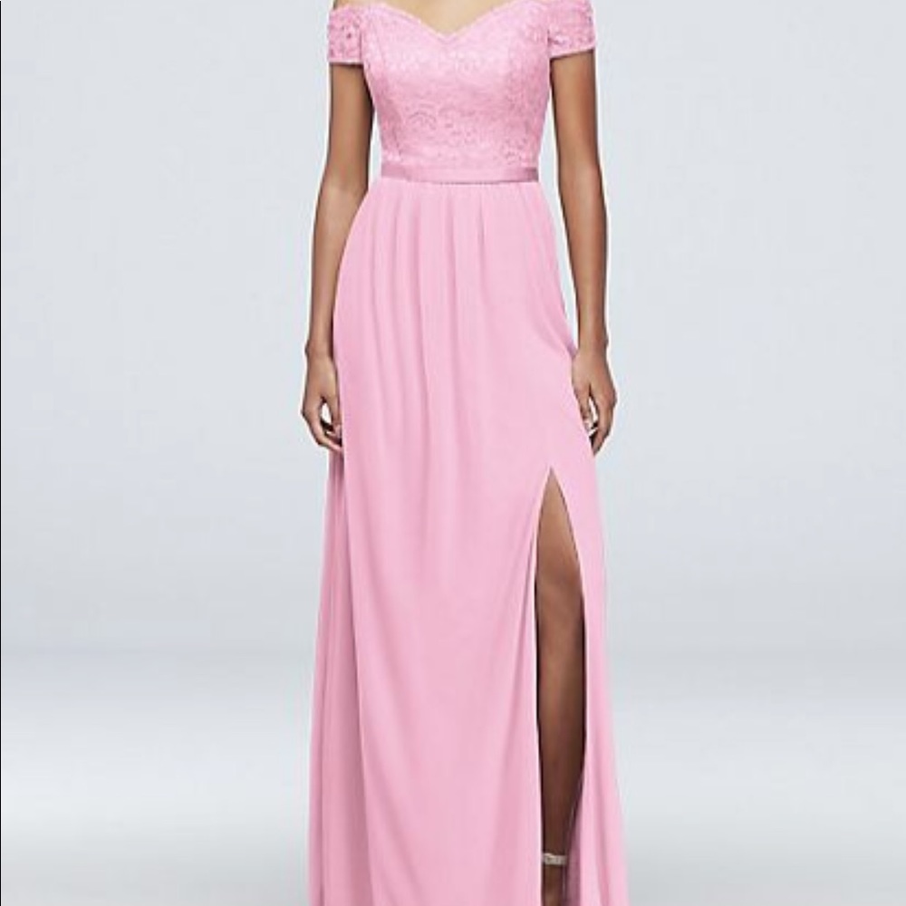 David’s Bridal Off-the-Shoulder Lace & Mesh Dress